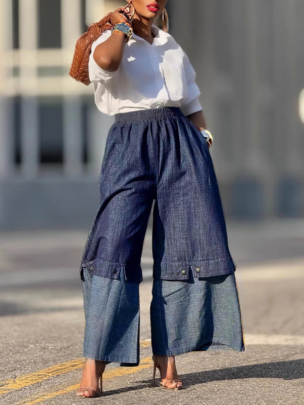 Two-Tone Wide-Leg Jeans