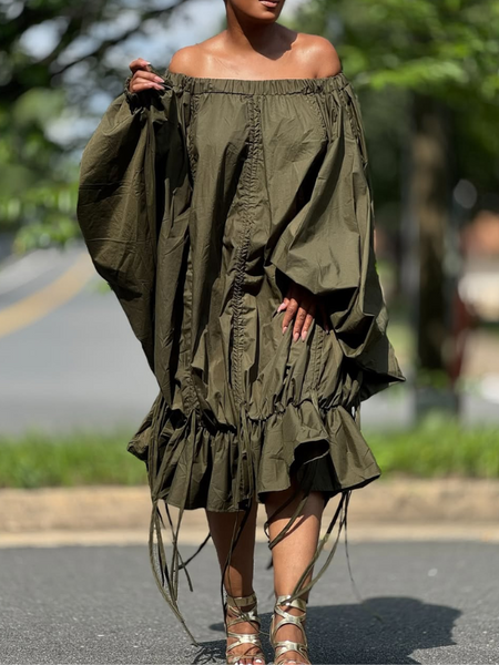 Solid Off-Shoulder Ruched Dress