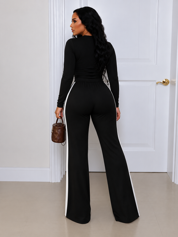 Solid Top & Striped Pants Set
