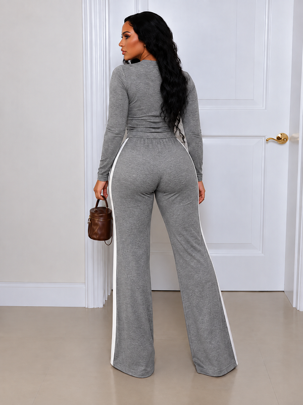 Solid Top & Striped Pants Set