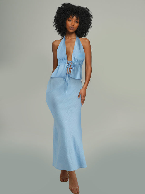 Solid Halter Top & Skirt Set -- sold out