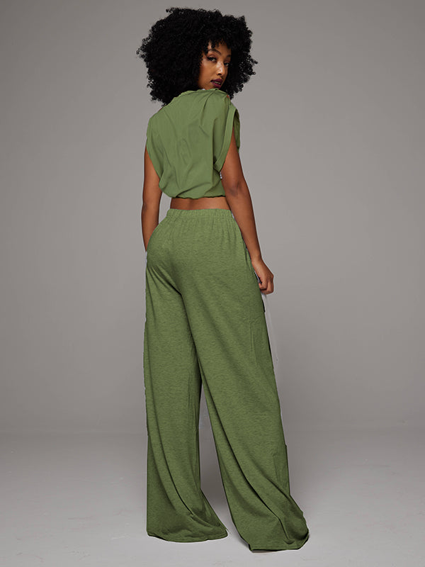 Solid Cargo Shirt & Wide-Leg Pants Set -- sold out