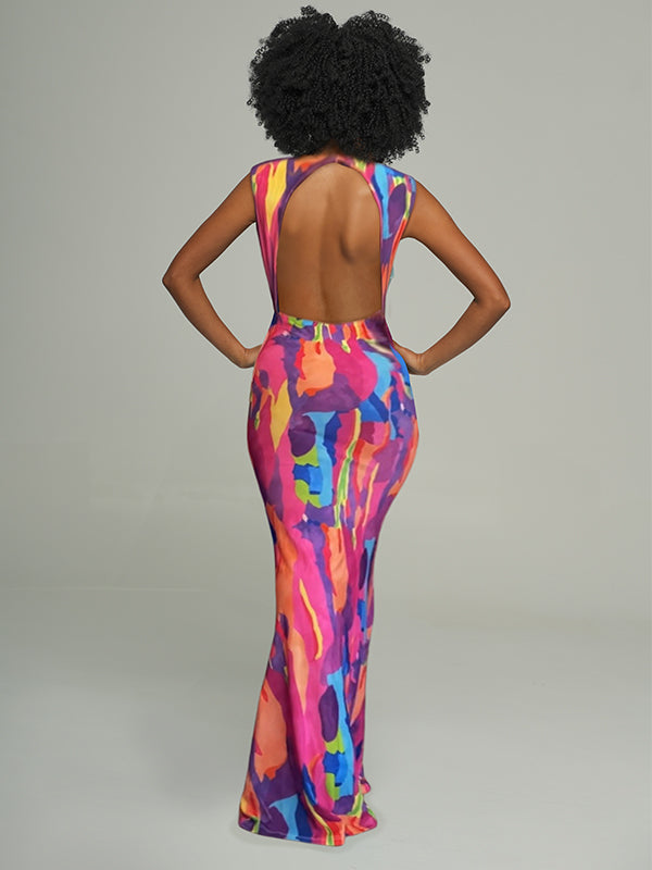 Printed Open-Back Dress -- sold out
