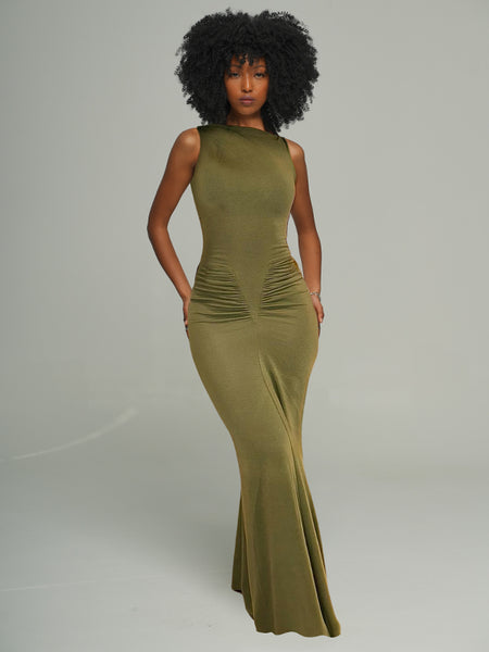Solid Ruched Sleeveless Dress  -- sold out