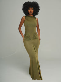 Solid Ruched Sleeveless Dress