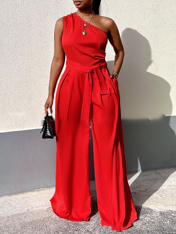 One-Shoulder Tied Jumpsuit