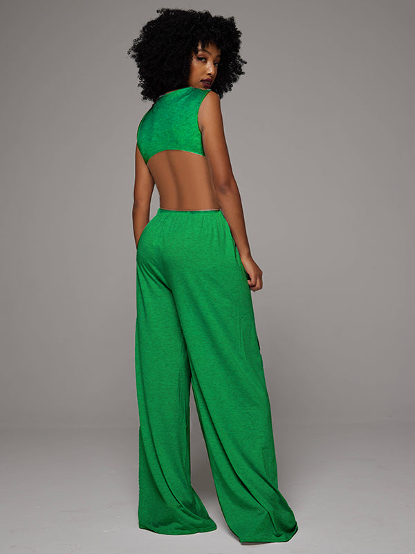 Cutout Back Sleeveless Wide-leg Jumpsuit