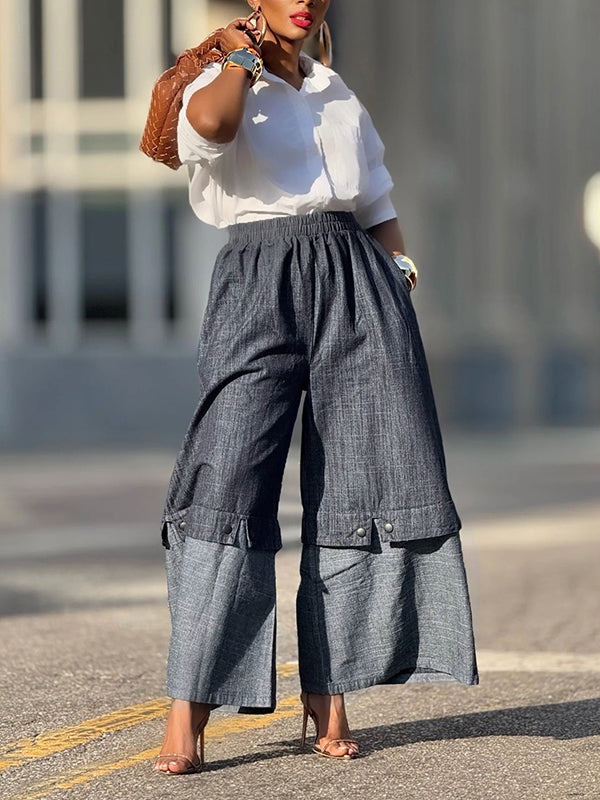 Two-Tone Wide-Leg Jeans