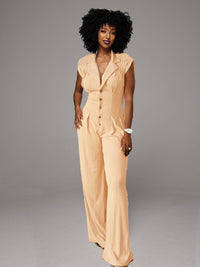 Button-Front Plisse Jumpsuit