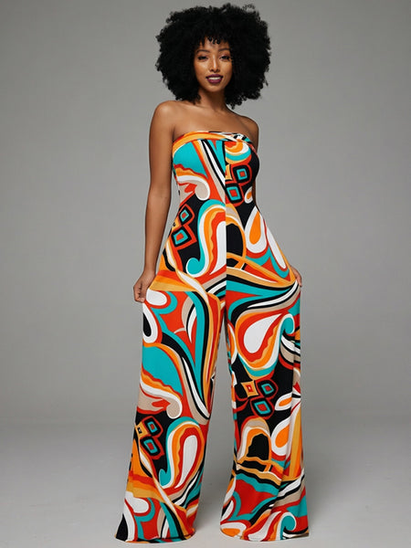 Printed Strapless Tied-Back Jumpsuit