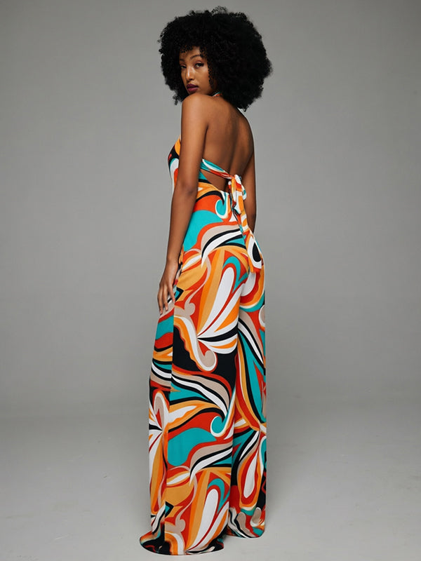 Printed Strapless Tied-Back Jumpsuit