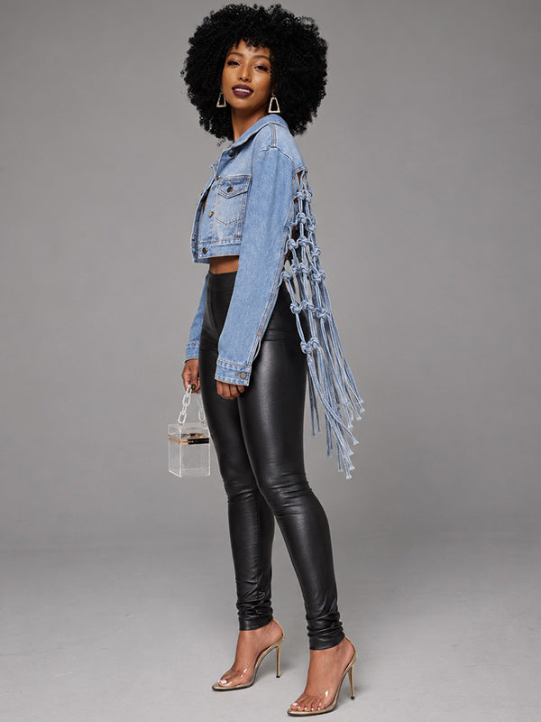 Fishnet-Back Denim Jacket