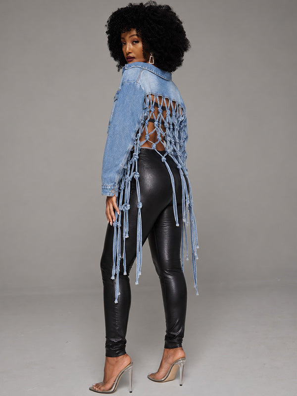 Fishnet-Back Denim Jacket