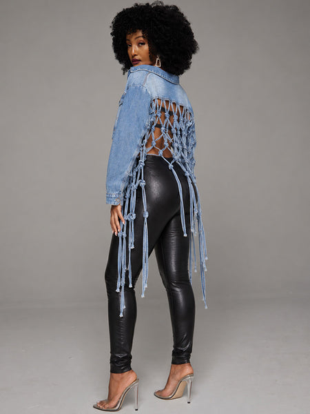 Fishnet-Back Denim Jacket