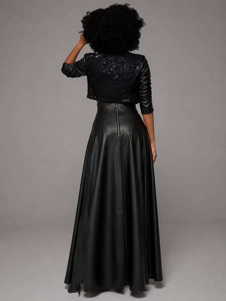 Slit Faux-Leather Skirt