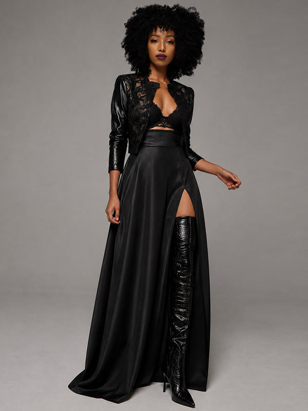 Slit Faux-Leather Skirt