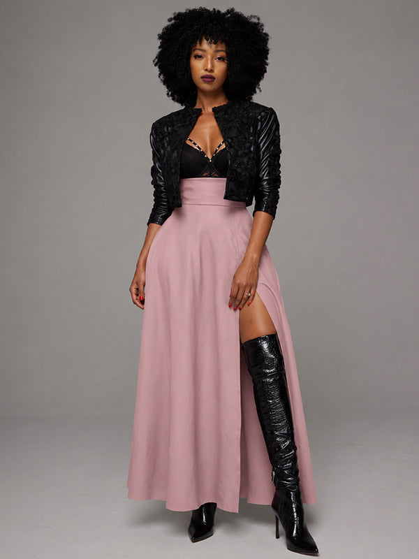 Slit Faux-Leather Skirt