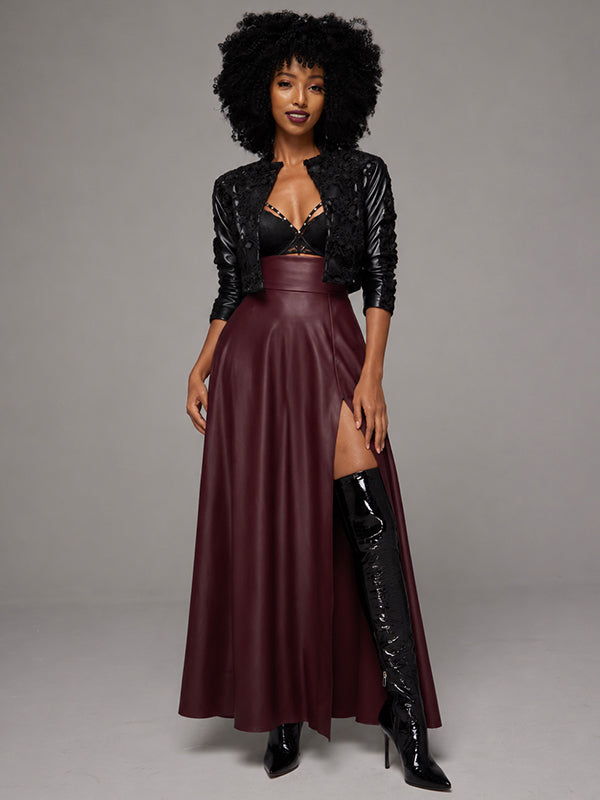 Slit Faux-Leather Skirt