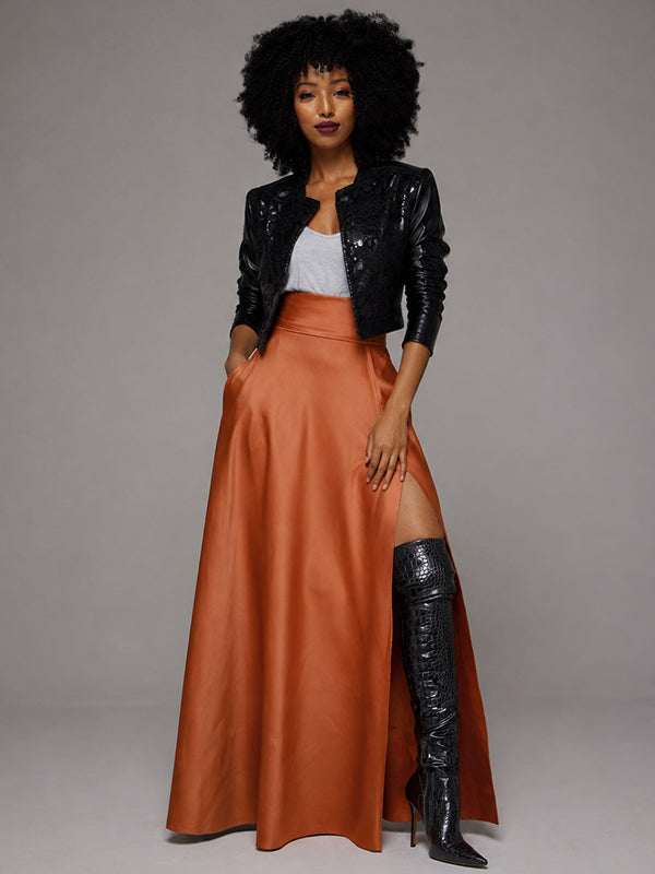 Slit Faux-Leather Skirt