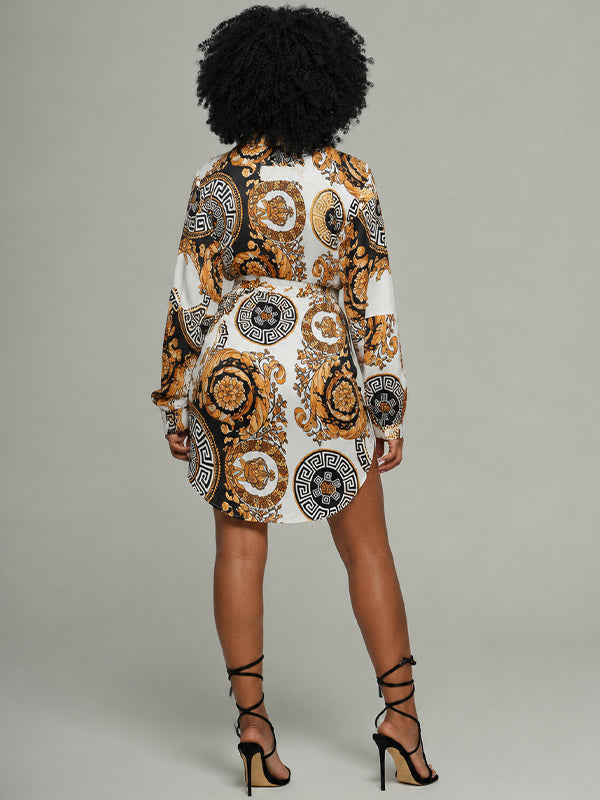 Printed Belted Shirt Dress