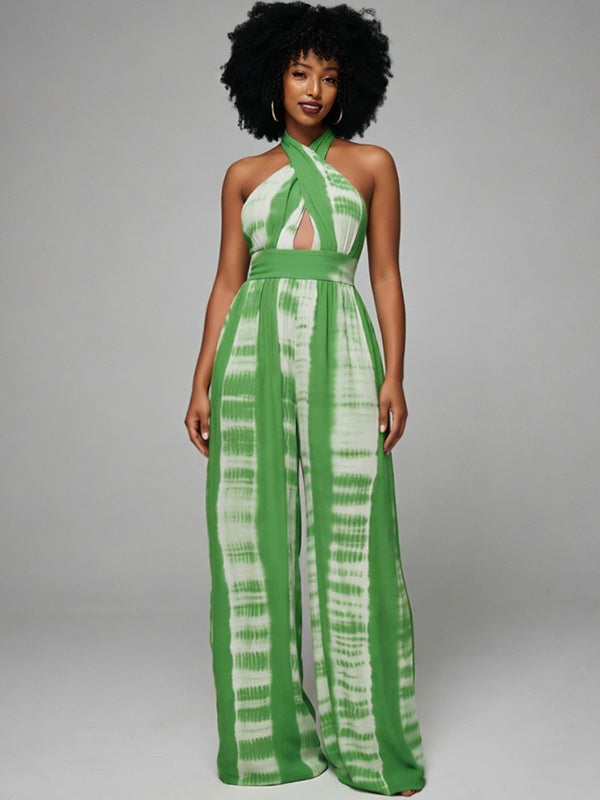 Printed Halter Wide-Leg Jumpsuit