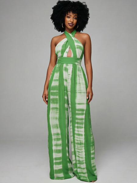 Printed Halter Wide-Leg Jumpsuit