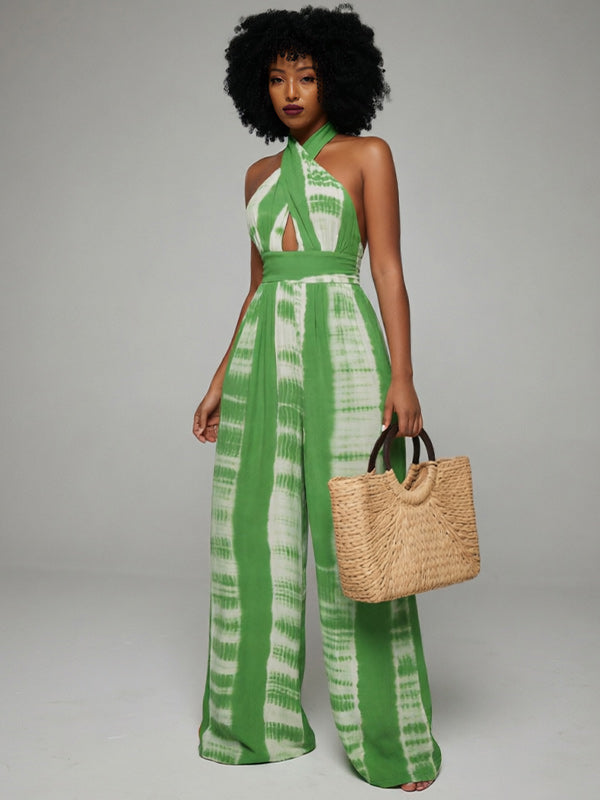 Printed Halter Wide-Leg Jumpsuit