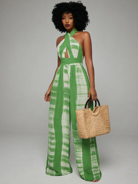 Printed Halter Wide-Leg Jumpsuit