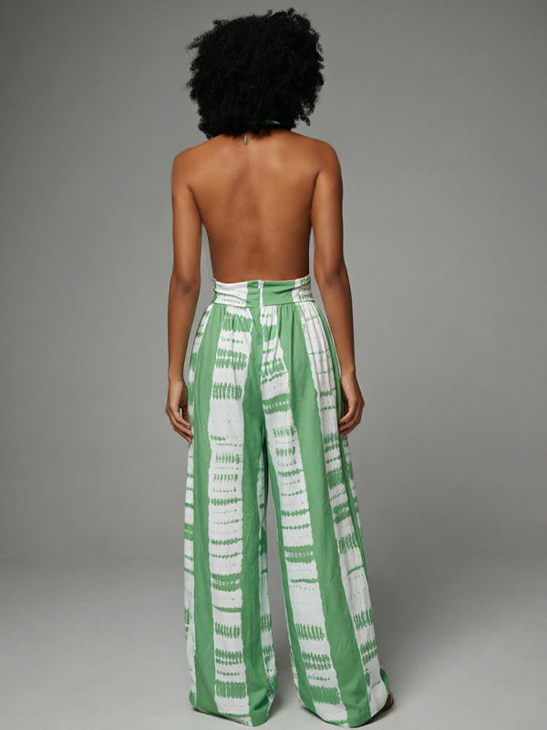 Printed Halter Wide-Leg Jumpsuit