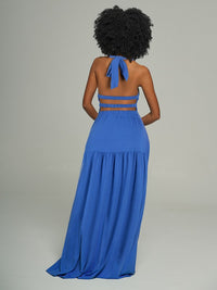 Tied Neck Open Back Maxi Dress