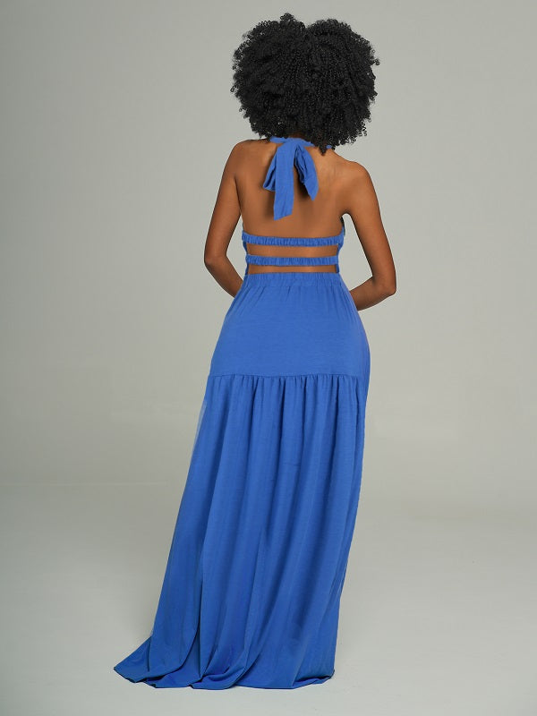 Tied Neck Open Back Maxi Dress