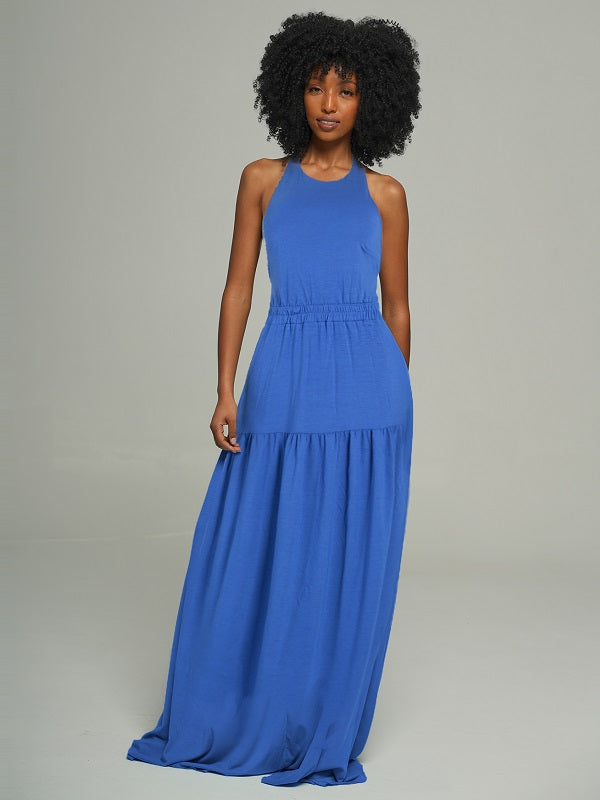 Tied Neck Open Back Maxi Dress