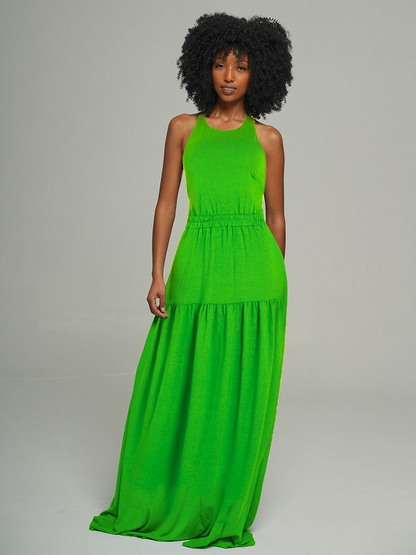 Tied Neck Open Back Maxi Dress