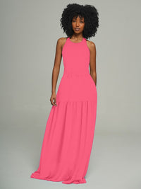 Tied Neck Open Back Maxi Dress