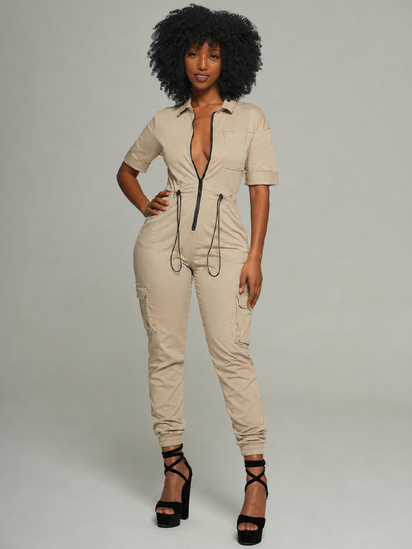 Zip-Front Cargo Jumpsuit