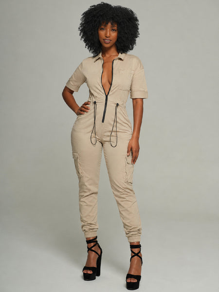 Zip-Front Cargo Jumpsuit