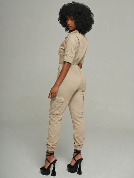 Zip-Front Cargo Jumpsuit