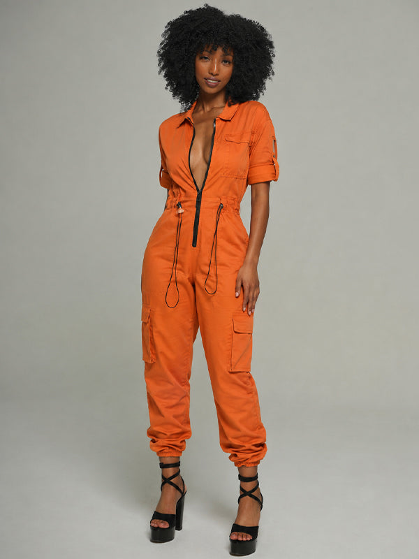 Zip-Front Cargo Jumpsuit