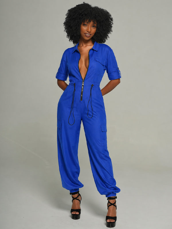 Zip-Front Cargo Jumpsuit