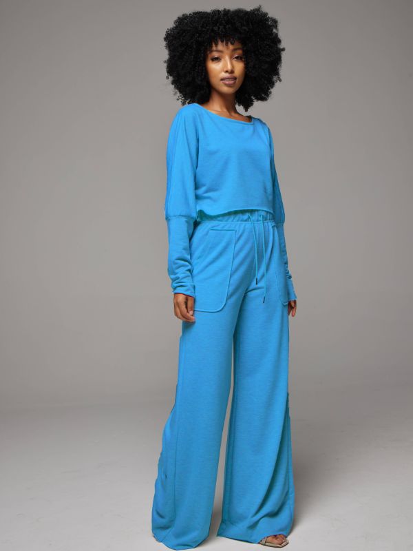 Raw-cut Top & Wide-Leg Pants Set