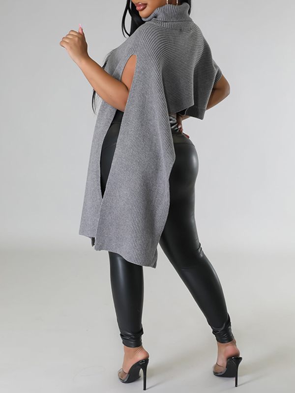 Asymmetric Turtleneck Knit Cape