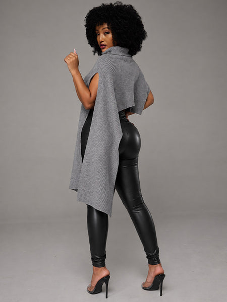 Asymmetric Turtleneck Knit Cape