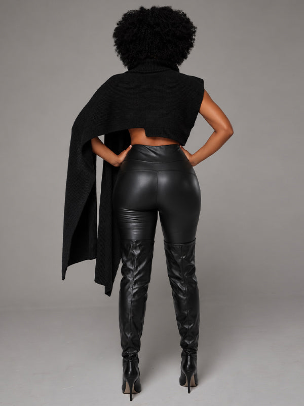 Asymmetric Turtleneck Knit Cape