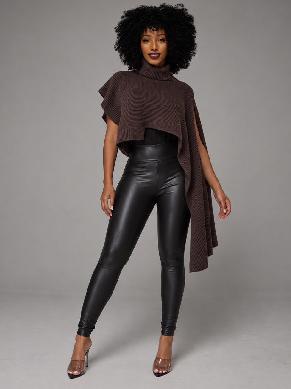 Asymmetric Turtleneck Knit Cape