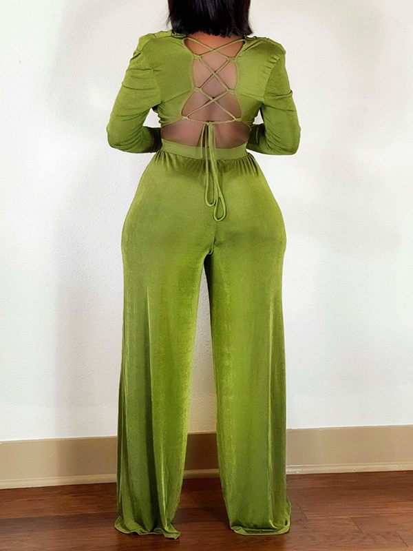 Crowl Neck Top & Wide Leg Pants Velvet Set