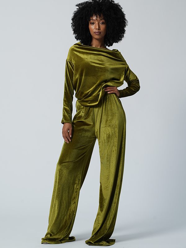 Crowl Neck Top & Wide Leg Pants Velvet Set -- sold out