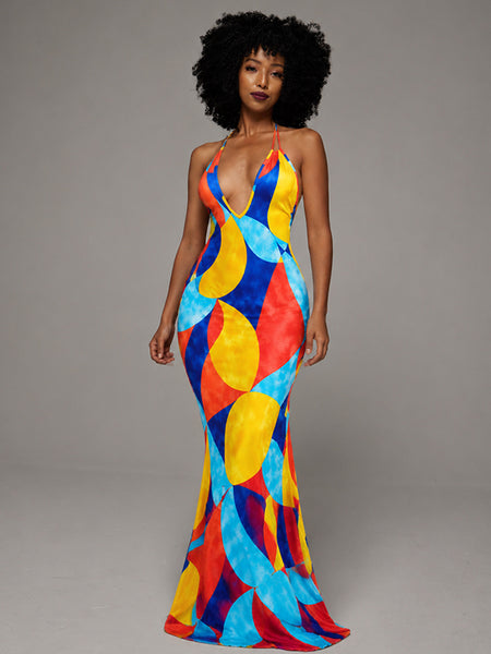 Colorblock Halter Dress