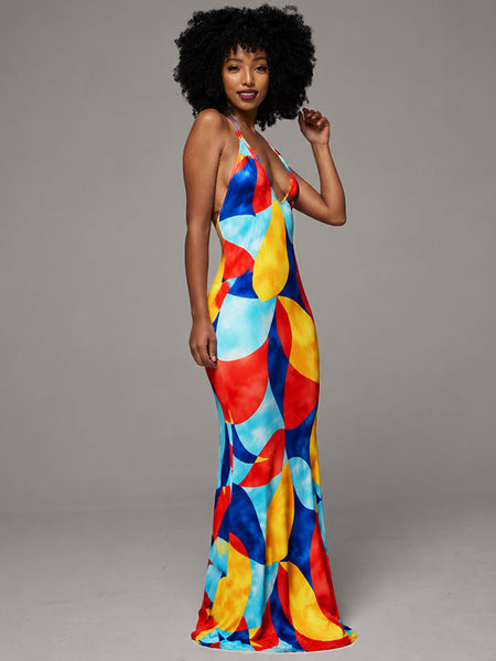 Colorblock Halter Dress
