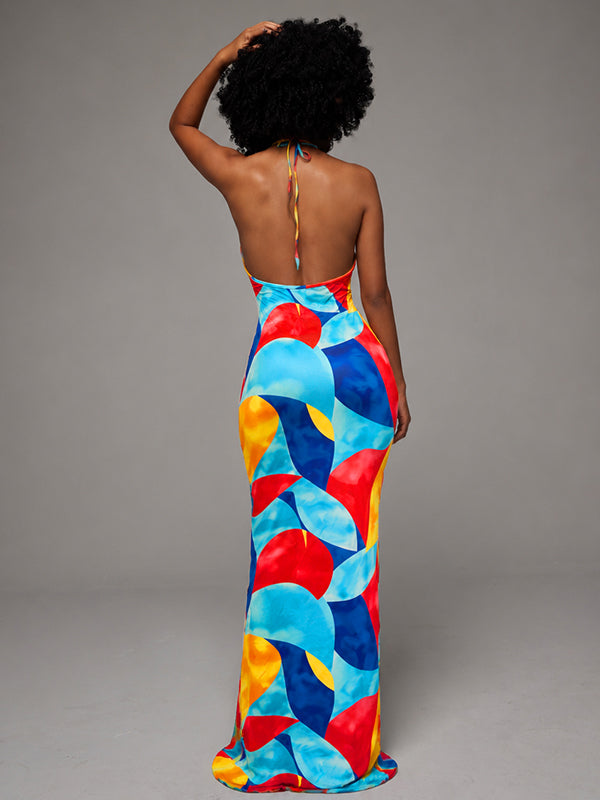 Colorblock Halter Dress