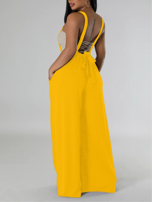 Solid Wide-Leg Overalls